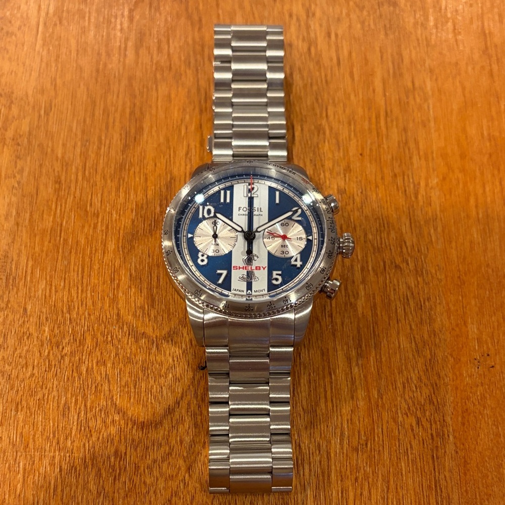 Fossil x Shelby Grand Tourer Limited-edition men’s blue chronograph watch